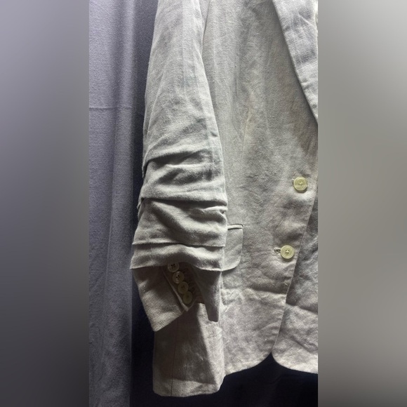 Michael Kors Linen Khaki Blazer with Ruched Sleeves sz M - Picture 6 of 12